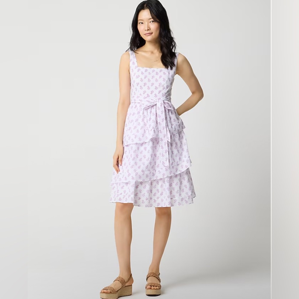 NWT J.Crew Factory Sleeveless belted tiered midi dress